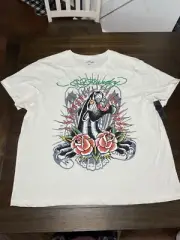 Ed Hardy T Shirt Mens XXL Ivory Black Panther Graphic Logo Short Sleeve NWT