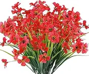 JEMONG 12 Bundles Artificial Flowers Outdoor UV Resistant Fake Flowers No Fade Faux Plants Garden Porch Window Box Decorating (Deep Red)