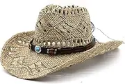 [YYUIXYJT] Straw Western Cowboy Hat Hand Made Beach Felt Sun Hats Party Cap for Man Woman Curling Brim Cap Sun Protection Unisex Hats