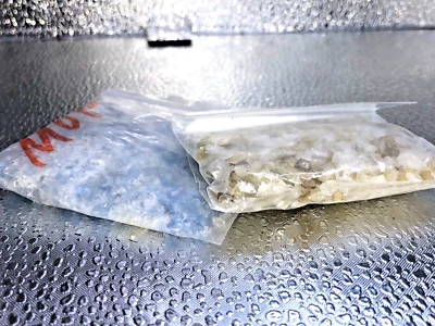 2 Pkg of Crushed Colored Glass Pebbles Smoky Tans and Blue & Clear SP#3