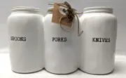 Mud Pie Farmhouse Ceramic Triple Utensil Holder White 2018