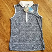 Puma Women's Small Golf Polo Cloudspun Valley Sleeveless White Glow and Navy NEW