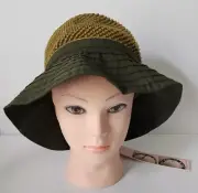 New Badgley Mischka Womens Army Green Chochet W/Satin Bow Bucket Hat Adjustable