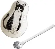 Coffee Spoon Rests and Spoon - Ceramic Cute Cat Spoon Rest Teaspoon Holder Coffee Station Decor Coffee bar Coffee Stirrers Holder for Home Kitchen accessories