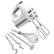 White Hand Mixer 9 Speed Stainless Steel Beaters Whisk Hooks Blending Rod