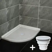 800x1000mm Extra Strong Acrylic Fiberglass Curved Shower Base, 1000 x 800mm / White Plastic