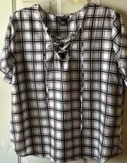 Alisha & Chloe Women Black And White Plaid Plus Size 2X