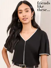 Friends Like These Black Tipped Flutter Sleeve T-Shirt (AU9065) | $78