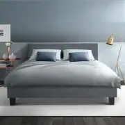 Neo Bed Frame Fabric Solid wood frame Wooden arched slat base - Grey Double