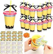 Jingmore 12 Pack Teacher Appreciation Coffee Gift Card Holders Thank You for Making Me Pencil Shaped Mug Set with 'thank You' Cards, Black Bow & Raffia for Graduation, End of Year, Back to School
