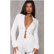 White Fitted Lace Up Back Blazer, White