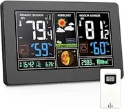 APEXORIGIN Weather Station with Atomic Clock Indoor Outdoor Thermometer Wireless, Humidity and Temperature Monitor Barometer Hygrometer with High Precision Sensor (Black)
