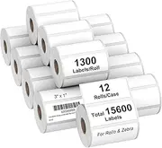 AveneMark 12 Rolls 3" x 1" Direct Thermal Labels for Barcodes Postage Address Shipping Labels Compatible with Rollo & Zebra Desktop Printers Adhesive - 1300 Labels/Roll