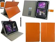 Emartbuy Black Stylus + Orange PU Leather Multi Angle Executive Folio Wallet Case Cover With Card Slots Compatible With Tesco Hudl 2 8.3" Inch Wi-Fi Tablet and Selected 8-9 Inch Tablets