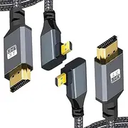 tunghey 2Pack 4K Micro HDMI to HDMI Cable Adapter 0.5m, Aluminum Alloy Shell/Nylon Braid/Gold-Plated (Male to Male) 4K/8K/60HZ/3D Compatible with He-ro, Sport Camera (Right Angle)