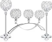 Silver Crystal Candle Holders 5 Arms Candelabra, Silver Candle Holder Candlestick Holder for Table Centerpiece Wedding Decor, Dining Table, Silver Centerpiece Bridal Shower Coffee Table Decor