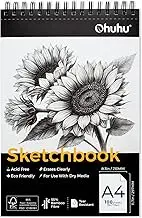 Ohuhu Sketch Book - A4 Bamboo Paper Top Spiral Bound Sketch Pad - 100 Sheets Sketching Book (79lb/110gsm) - Acid Free Art Sketchbook Drawing Painting Writing Paper