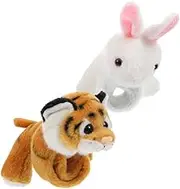 Milisten 2pcs Plush Animal Slap Bracelets Comfortable Slap Bands for Party Favors for Birthdays Halloween More Soft and Wristbands Jungle Theme White Rabbit Brown Tiger