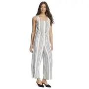 New Ella Moss Striped Crossback Jumpsuit Gray Size 30