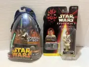 Star Wars Action Figures (2) Spinning Attack Yoda, CommTech Obi-Wan. Hasbro