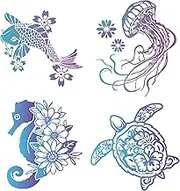 6.3x6.3 4 Styles Sea Animal Window Decals Safety Sliding Glass Door Sticker Ocean Static Glass Window Clings Turtles Fish Jellyfish Seahorses Stickers for Office Bathroom Bedroom