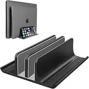 Blelsa Adjustable Vertical Laptop Stand Newly Designed 2 Slots Aluminum Desktop Dual Holder for All/Chromebook/Surface/Dell/Ipad Up to 17.3 Inches - Black Black M