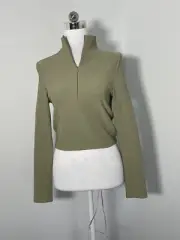 Cotton On Womens Green 1/4 Zip Cropped Long Sleeve Top Size M-NEW