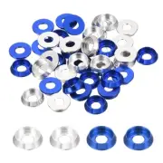 M3 Cone Cup Countersunk Washers, Aluminum for Screw RC,40PCS(Silver/Blue)