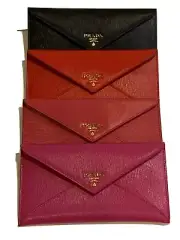 NIB-PRADA Leather Logo Envelope Wallet Clutch-Auth Card, Vitello Move 1MF175