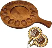 Reversible Devi Egg Tray Multi-Holes Round Egg Platter Thickened Wooden Egg Holder Serving Tray Charcuterie Board for Kitchen Brown 16 Holes