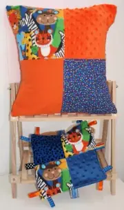 Child Cushion Cover & Sensory Patch Taggie gift set - Jungle Animals
