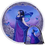 Butterflies and Purple Blue Sapphire Butterfly Girl Round Beach Towel