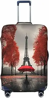 [CADREWY] Eiffel Tower with Red Umbrella Print Travel Suitcase Cover Luggage Protector with Elastic Anti Scratch for Carry On, Black, Medium