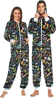[ZZXXB] Mathematical Number Formula Onesie Pajamas for Adult Women Men Long Sleeves One Piece Onesies Hooded Sleepwear S - XL