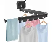 Retractable Clothes Rack, Suction Cup, Clothes Rail, Foldable, Wall Mounted, Aluminium Clothes Airer, 2-Way Folded, Space-Saving Clothes Rack Wall fo