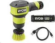 [RYOBI] USB Lithium Compact Scrubber Kit with 2.0 Ah Battery, USB Charging Cord, and 2 in. Medium Bristle Brush