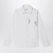 [Burberry] White Stretch Cotton Shirt With EKD 10 Y White