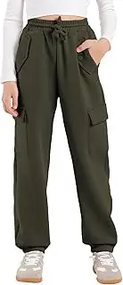 Hvididan Girls Cargo Pants Kids Jogger Slim Fit with Pockets Quick Dry Drawstring High Waisted Sweatpants 7-14Y