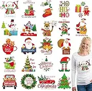 22 Sheet Christmas Iron On Transfers Patches Cute Santa Reindeer Snowman Heat Transfer Iron Patches Merry Christmas Heat Transfer Stickers for Clothing Fabric DIY Craft Xmas Costume Decor