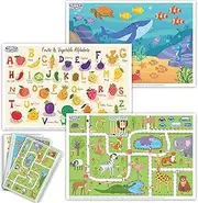 40 Pack Waterproof Disposable Placemats for Baby, Place mats for Kids, Toddler - Kids Placemats for Dining Table Tyke, Restaurants, and Travel (Aquarium, Alphabet and Zoo Theme)