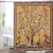 [WC WAH CHUN] Bohemian Bathroom Curtain Colorful Boho Floral Print Beautiful Bright Polyester Fabric Cloth Shower Curtain for Bathroom Decoration, 72"x72" (Tape G)