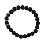 BB8-19 Matte Black Bracelets with Evil eye Beads 8mm