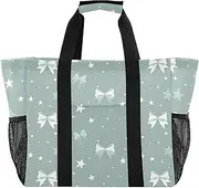 [sanluoli] Bag Foldable Beach Tote Bag Sandproof Canvas Car Tote Bag, Mint Green Star Bow, 1 size