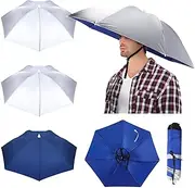 4 Pcs 35.4 Inch Oversize Elastic Fishing Gardening Umbrella Hat Headwear Hands Free 7 Ribs Foldable UV Protection Umbrella Cap for Fishing Golf Camping Beach Gardening Sunshade Outdoor