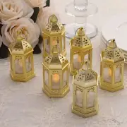 6 Gold Plastic Mini Lantern Lamps Battery Operated LED Tealight CANDLES Party