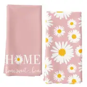 Pink Kitchen Towels Set of 2 Yellow Daisy Floral Kitchen Tea Towels 18x26 Inch