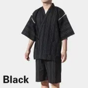 Mens Japanese Pyjama Sets Yukata Jinbei Traditional Kimono Nightwear Stripe
