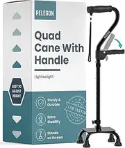PELEGON® Quad Cane for Women & Men for Stability (300LB) - Adjustable Walking Cane with A Large 4 Pronged Base for Balance & Stability, Walking Canes for Seniors, Walking Cane, Walking Sticks (Black)
