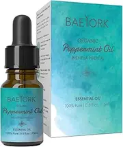 Baeyork Organic Peppermint Oil 15 mL (0.5 Fl. Oz.) - 100% Pure Essential Oil for Aromatherapy, Diffusers, and DIY