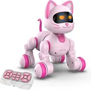 STEMTRON Robot Cat for Kids, Remote Control Cat with Head Touch Sensing & Voice Function, Programmable Pink Robo Cat, Robotic Cat